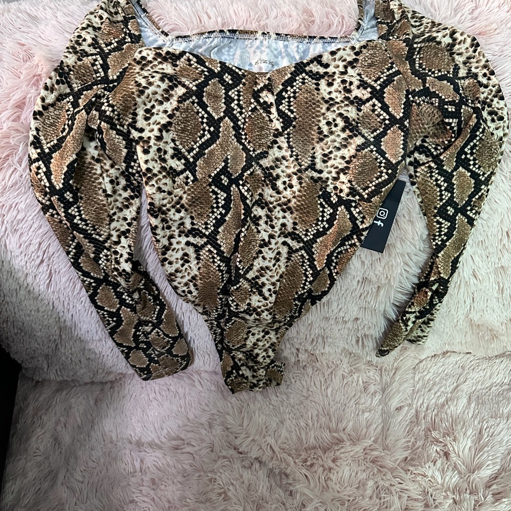 Snake Print Long Sleeve Bodysuit